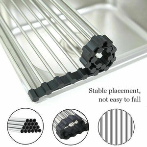 Disk drying rolling rack - Kitchen Dish Drying Rack Over Sink Roll-up Dry Drainers Stainless Steel Foldable